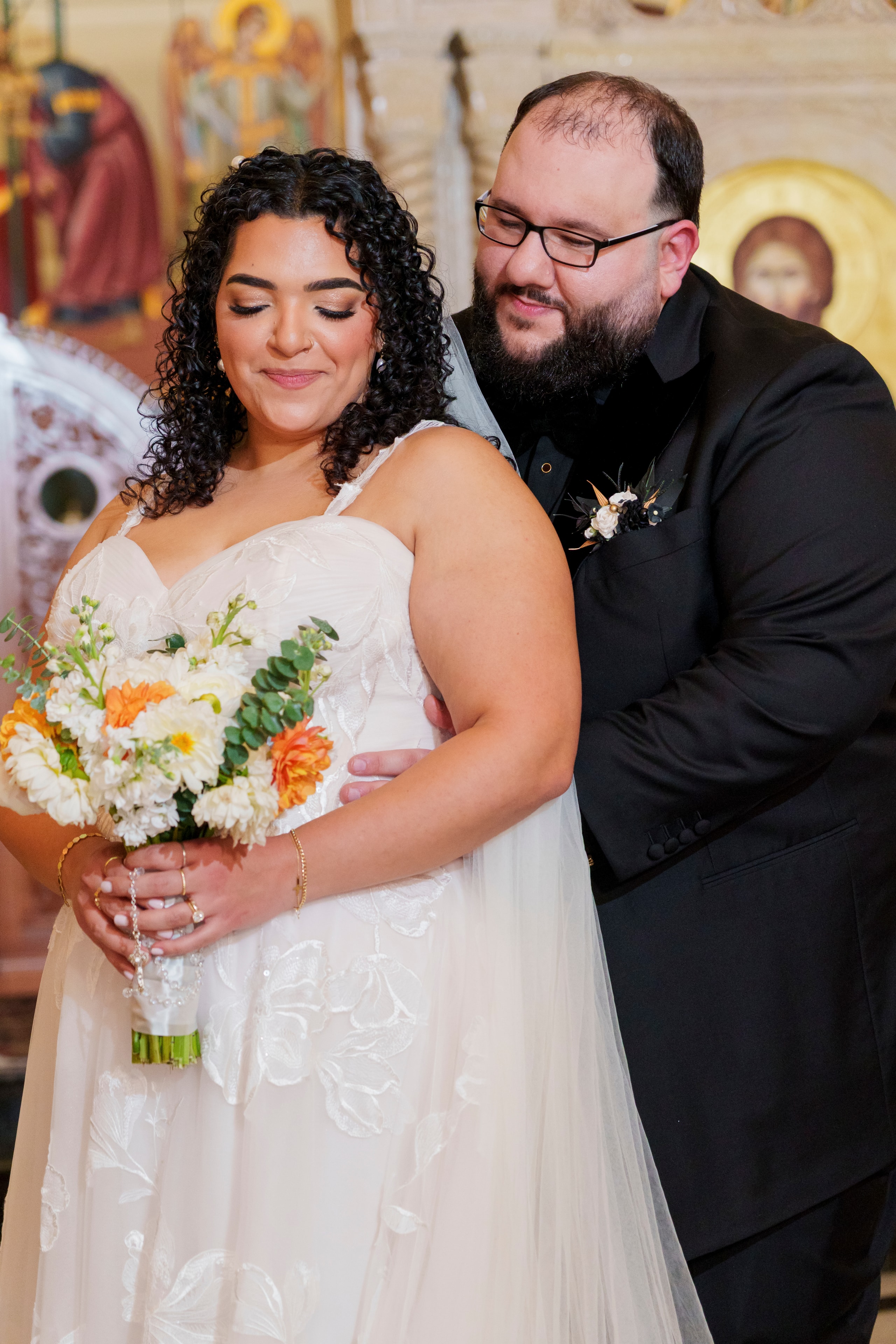 Bride and groom in church ceremony